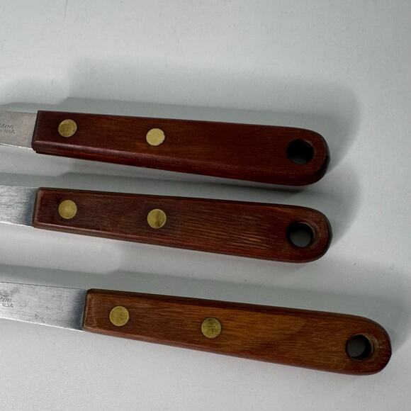 Vintage Robinson Stainless Steel Utensils Wooden Set of 3 -USA -Spoons Spatula - Picture 6 of 9